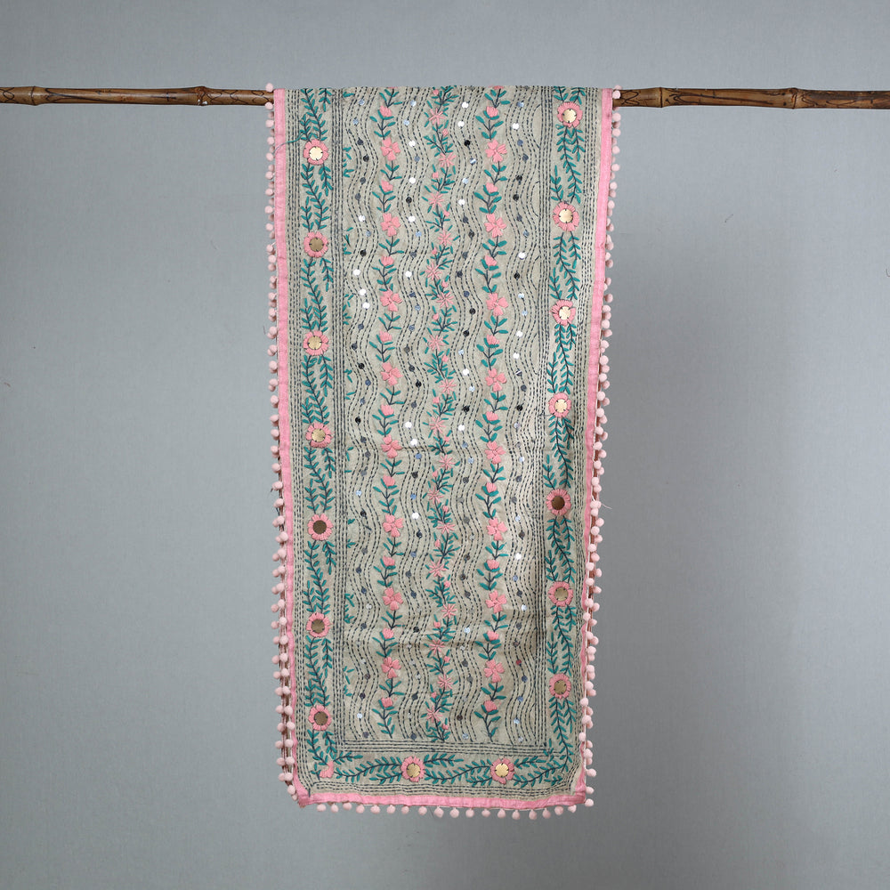 Pink - Ranihati Chanderi Silk Phulkari Embroidered Stole 23