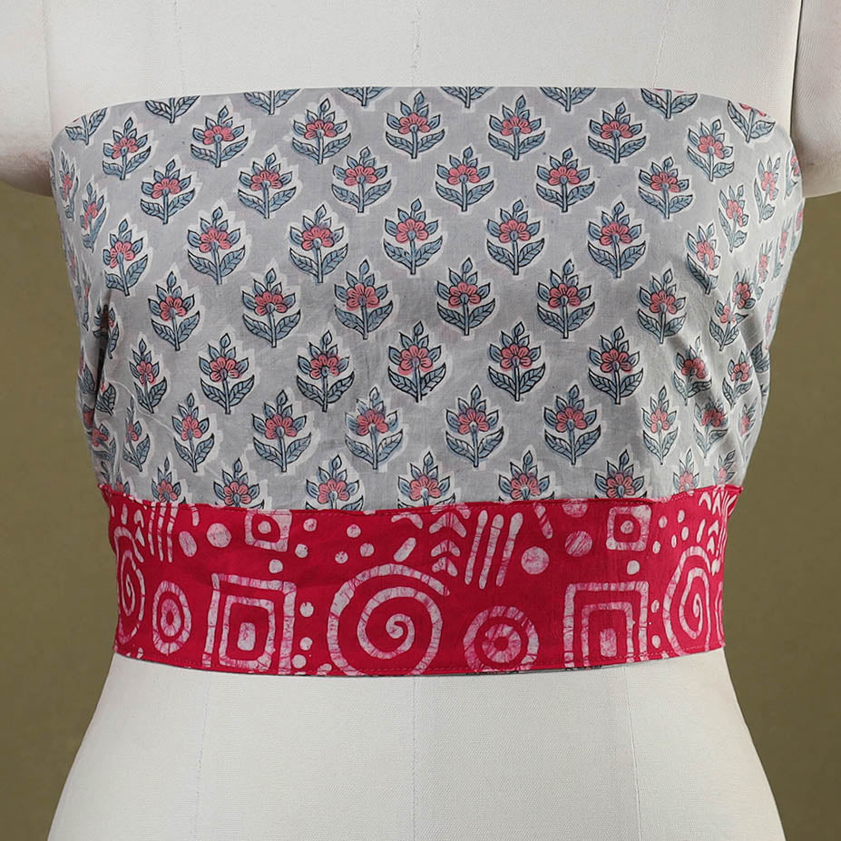 Grey Block Print Cotton Sanganeri Blouse Piece