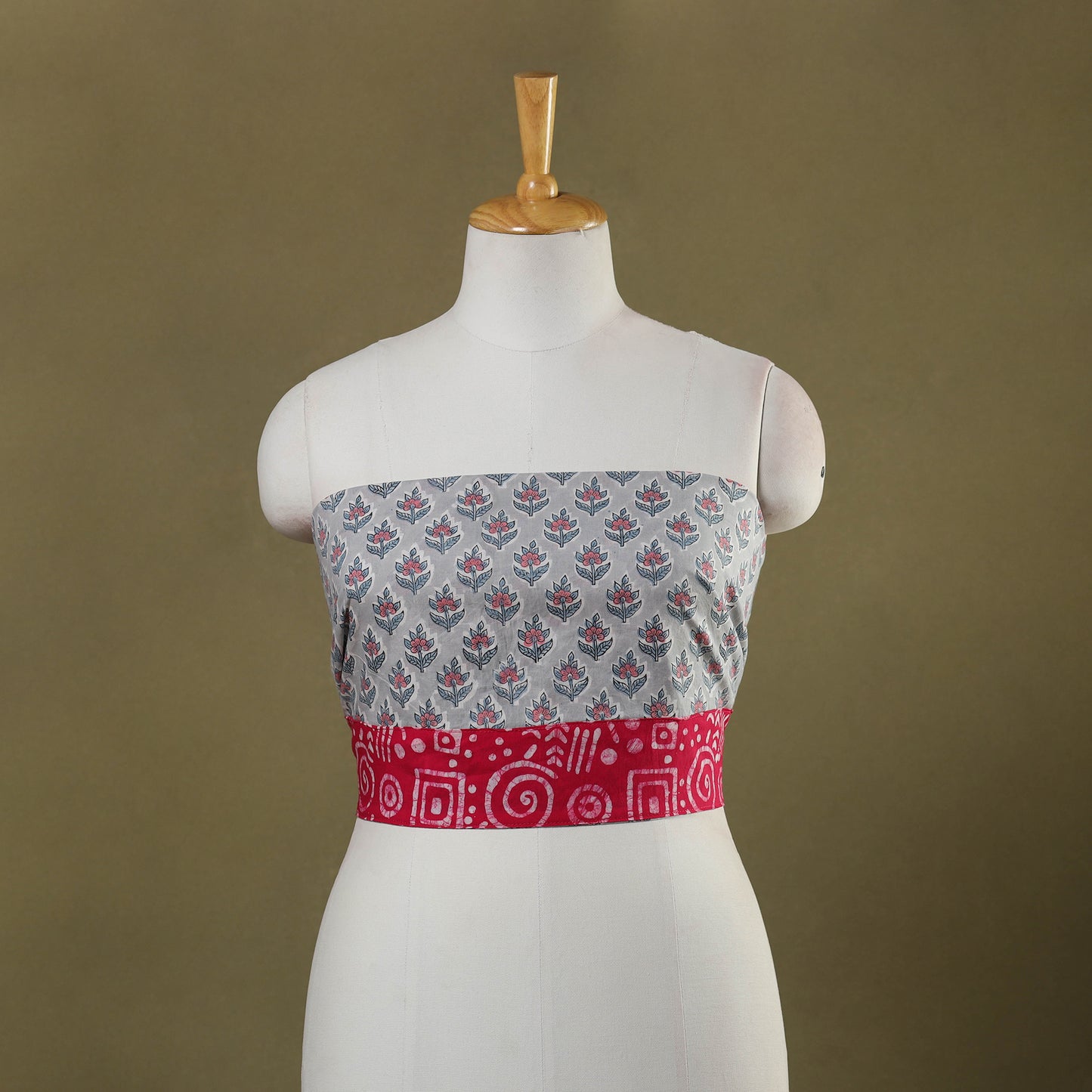 Grey Block Print Cotton Sanganeri Blouse Piece