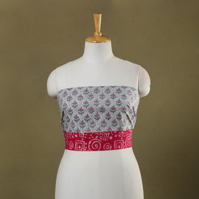 Grey Block Print Cotton Sanganeri Blouse Piece