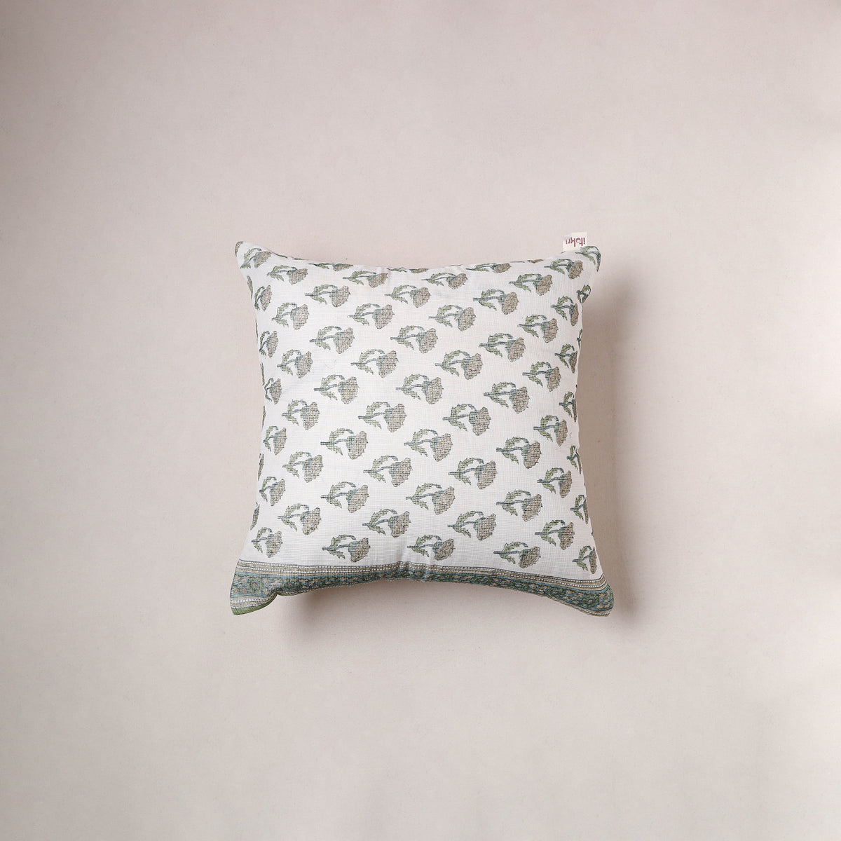 Sanganeri Floral Print Kota Doria Cushion Cover (16 x 16 in) 275