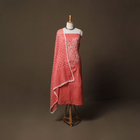 Peach - Kutch Bandhani Tie-Dye Cotton 3pc Unstitched Dress Material Suit Set 02