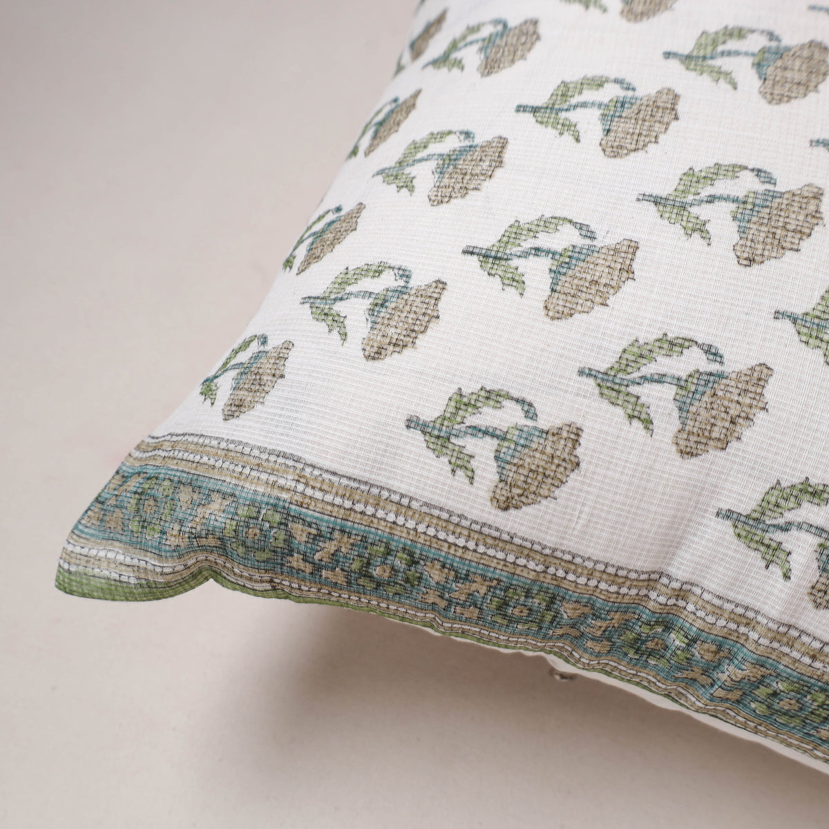 Sanganeri Floral Print Kota Doria Cushion Cover (16 x 16 in) 275