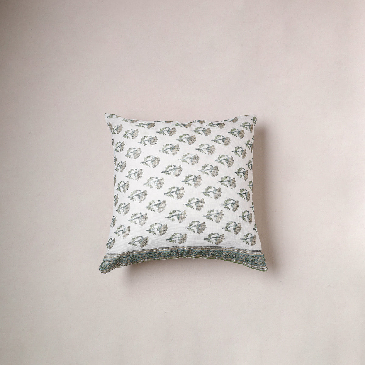 Sanganeri Floral Print Kota Doria Cushion Cover (16 x 16 in) 276