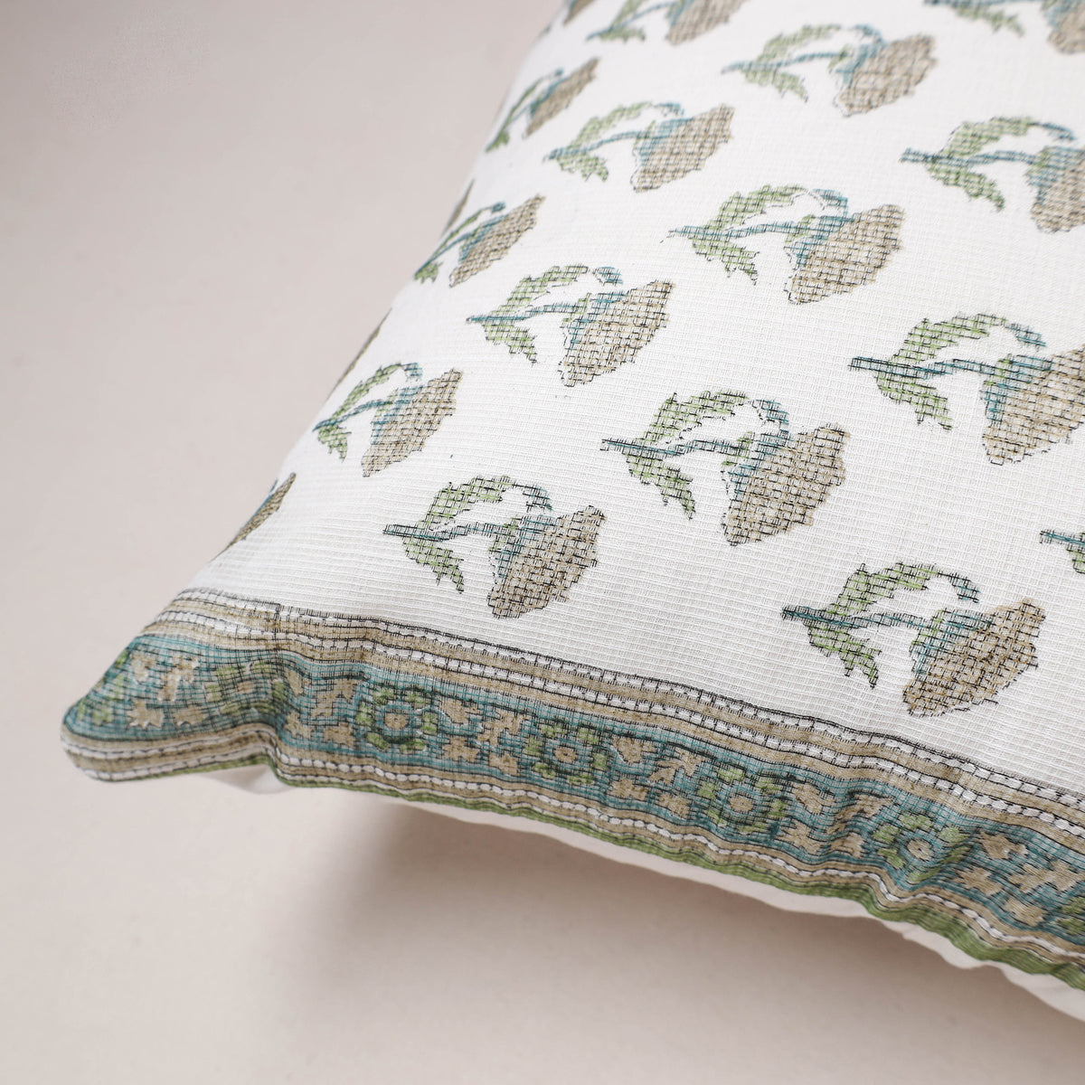 Sanganeri Floral Print Kota Doria Cushion Cover (16 x 16 in) 276