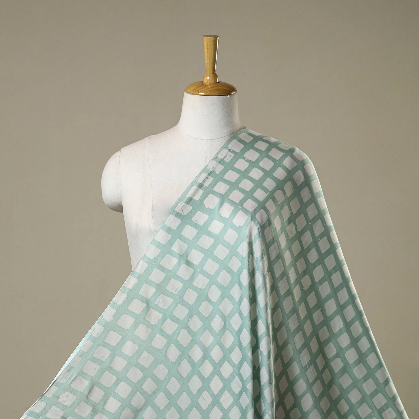 Green - kutch batik modal silk fabric 20 - handcrafted