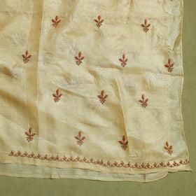 Beige Hand Embroidery Tussar Silk Chikankari Kurta Material