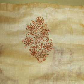 Beige Hand Embroidery Tussar Silk Chikankari Kurta Material