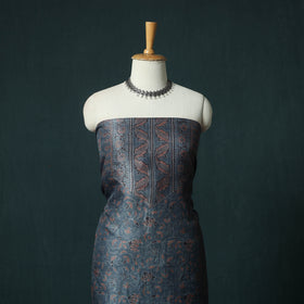 Blue - 2pc Ajrakh Hand Block Print Handloom Tussar Silk Natural Dyed Unstitched Dress Material Kurta Set 09