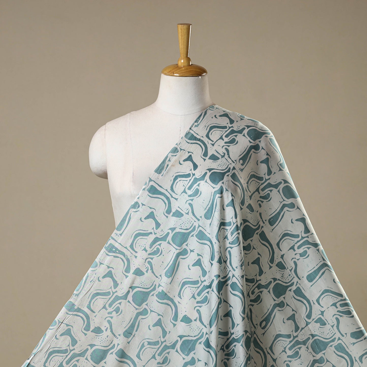 Blue - kutch batik modal silk fabric 27 - handcrafted