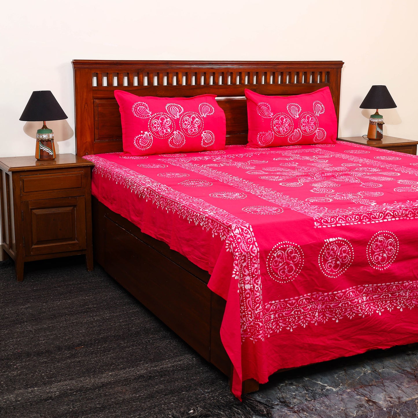 Cotton Double Hand Batik Print Bed Sheet Set 44