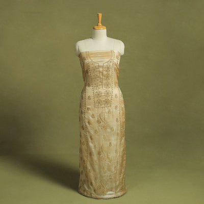 Beige Hand Embroidery Tussar Silk Chikankari Kurta Material