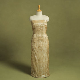 Beige Hand Embroidery Tussar Silk Chikankari Kurta Material