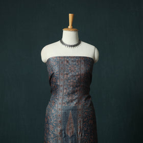 Blue - 2pc Ajrakh Hand Block Print Handloom Tussar Silk Natural Dyed Unstitched Dress Material Kurta Set 10