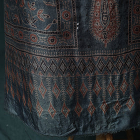 Blue - 2pc Ajrakh Hand Block Print Handloom Tussar Silk Natural Dyed Unstitched Dress Material Kurta Set 10