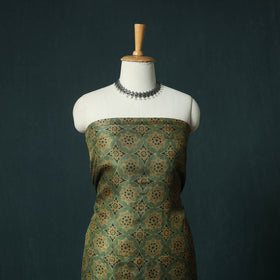 Green - 2pc Ajrakh Hand Block Print Handloom Tussar Silk Natural Dyed Unstitched Dress Material Kurta Set 11