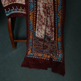 Bengal Kantha Work Cotton 3pc Unstitched Batik Print Dress Material Suit Set 16