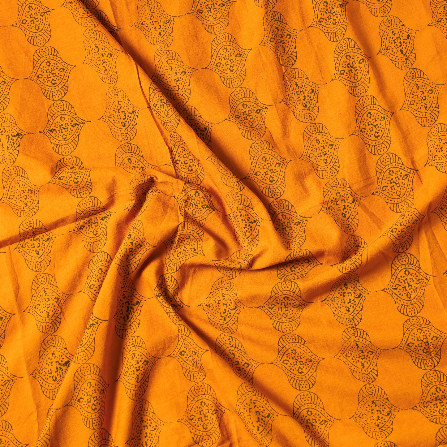 Yellow - Bagh Block Printed Cotton Precut Fabric (1.8 Meter)