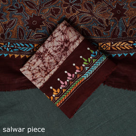Bengal Kantha Work Cotton 3pc Unstitched Batik Print Dress Material Suit Set 16