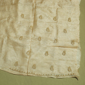Beige Hand Embroidery Tussar Silk Chikankari Kurta Material