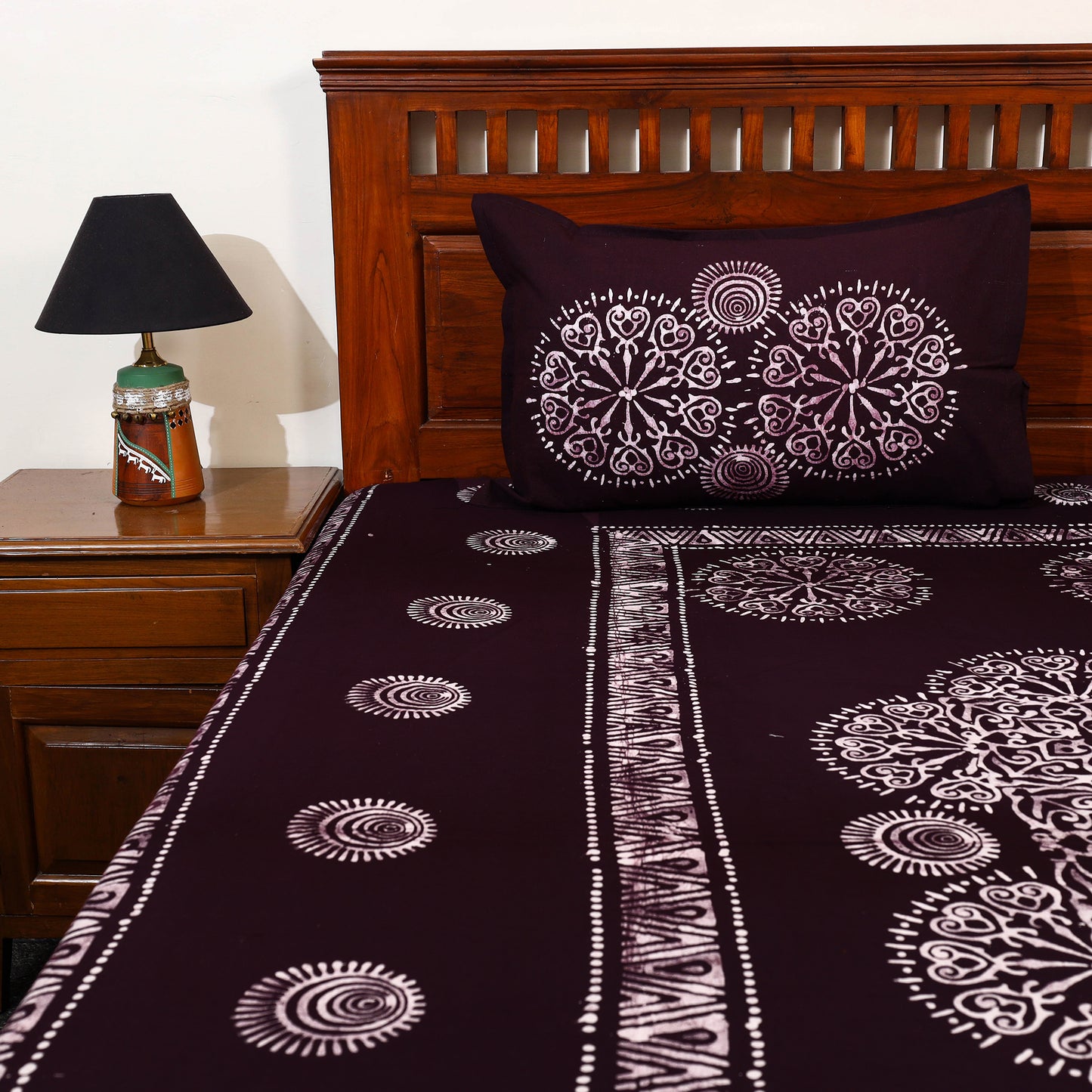 Cotton Double Hand Batik Print Bed Sheet Set 45