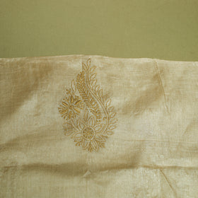 Beige Hand Embroidery Tussar Silk Chikankari Kurta Material