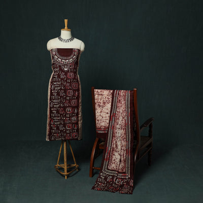 Bengal Kantha Work Cotton 3pc Unstitched Batik Print Dress Material Suit Set 17