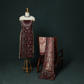 Bengal Kantha Work Cotton 3pc Unstitched Batik Print Dress Material Suit Set 17