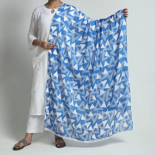 Blue - Hand Printed Cotton Dupatta