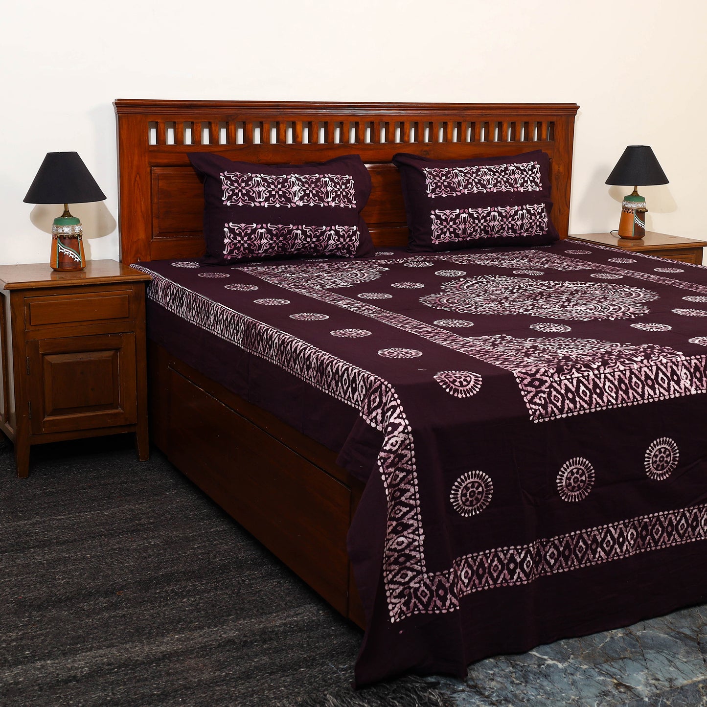 Cotton Double Hand Batik Print Bed Sheet Set 47