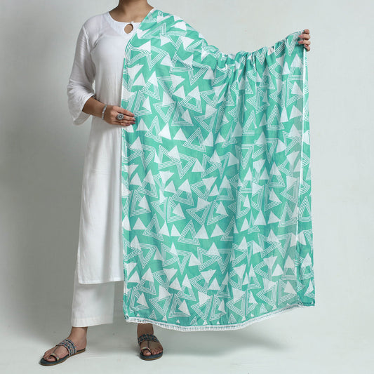 Green - Hand Printed Cotton Dupatta