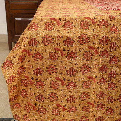Yellow - Kalamkari Block Printed Patchwork Cotton Double Bed Cover With Pillow Covers (108 x 90 in)