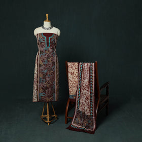 Bengal Kantha Work Cotton 3pc Unstitched Batik Print Dress Material Suit Set 18