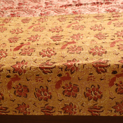 Yellow - Kalamkari Block Printed Patchwork Cotton Double Bed Cover With Pillow Covers (108 x 90 in)