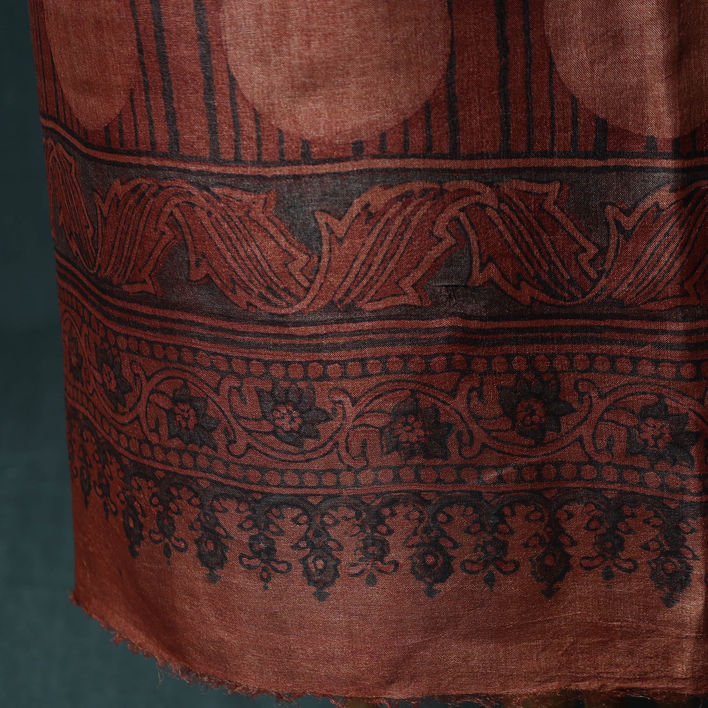 Red - 2pc Ajrakh Hand Block Print Handloom Tussar Silk Natural Dyed Unstitched Dress Material Kurta Set 14