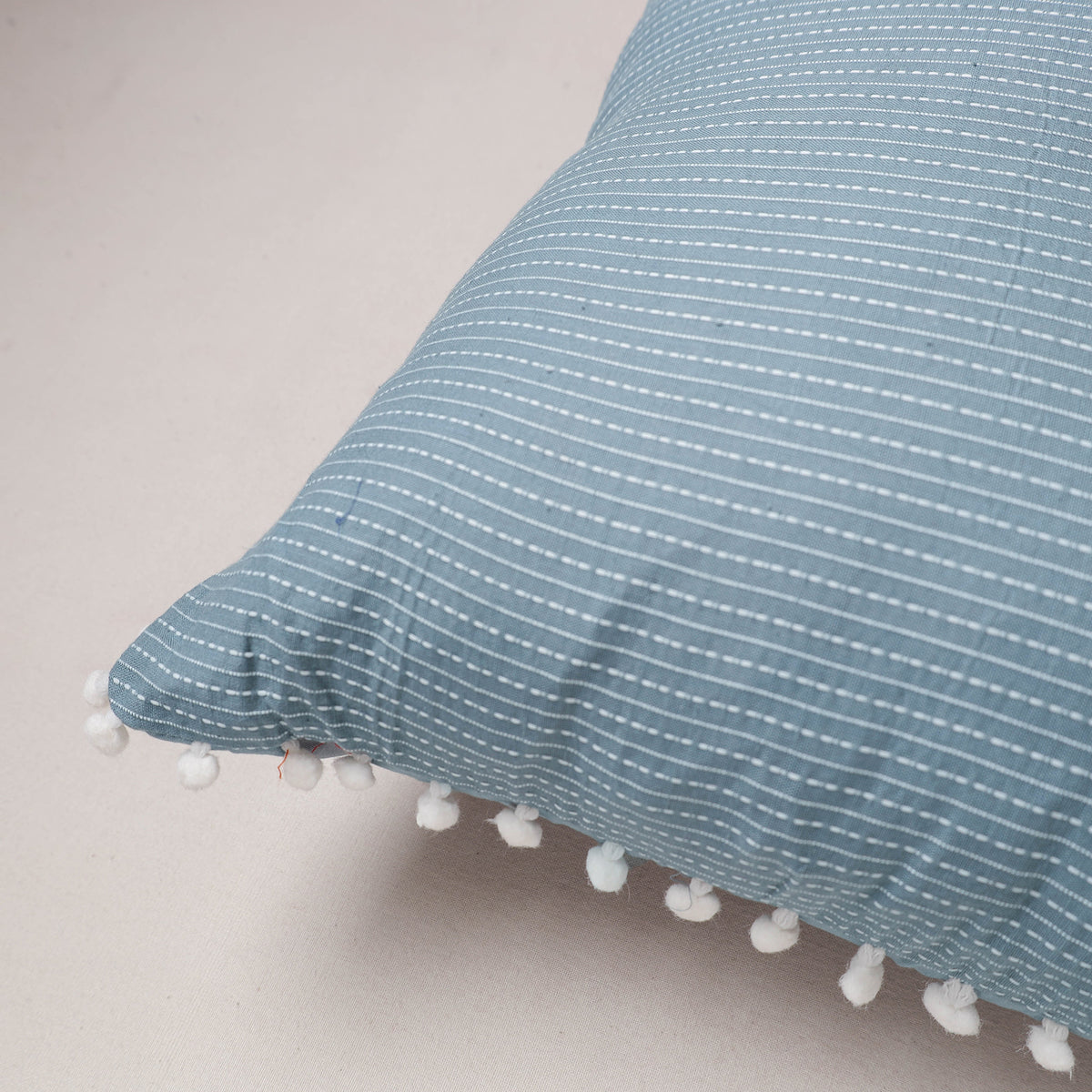 Running Stitch Plain Cushion Cover with Pom Pom (16 x 16 in) 288