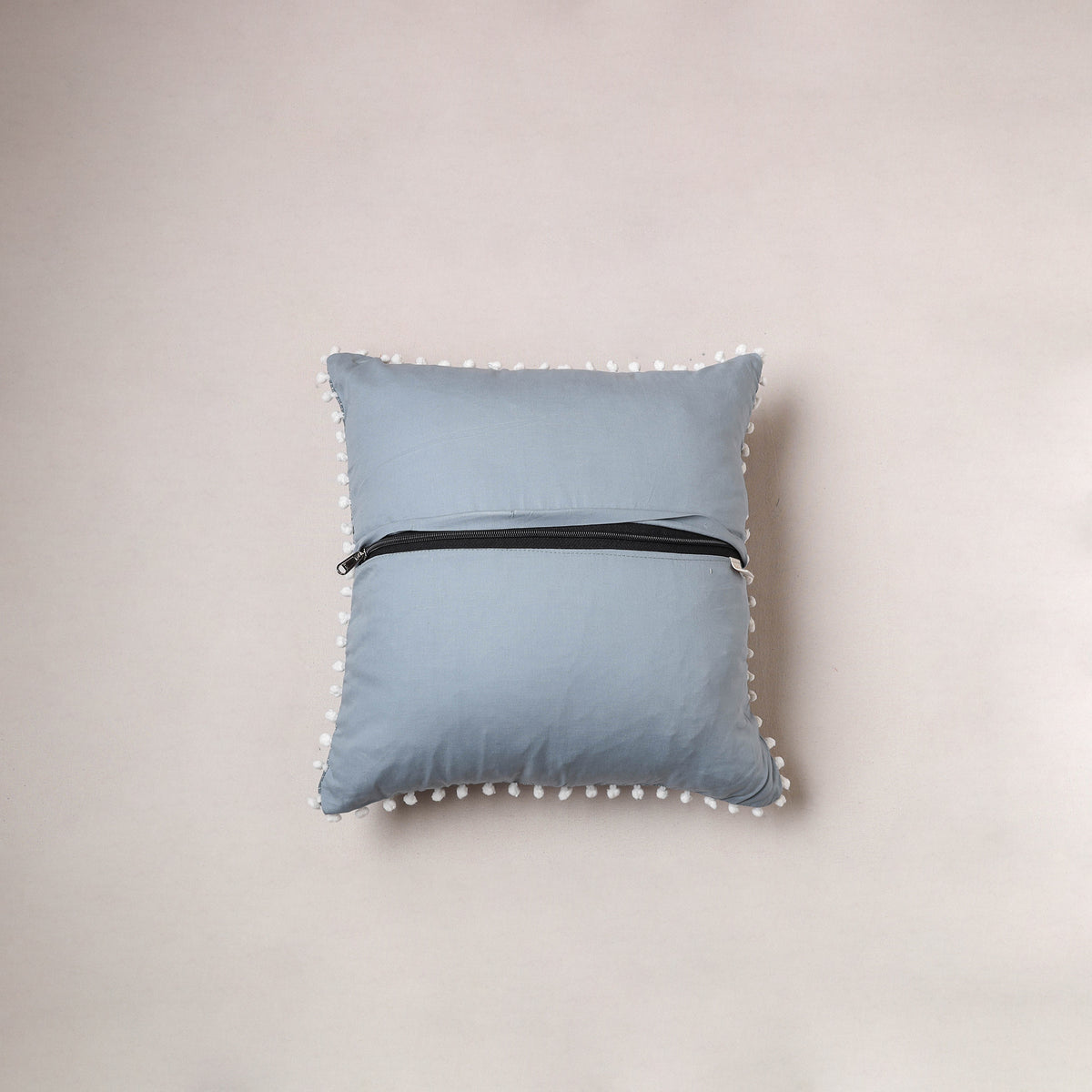 Running Stitch Plain Cushion Cover with Pom Pom (16 x 16 in) 288