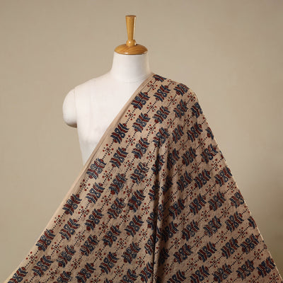Beige Hakoba Natural Dyed Cotton Ajrakh Print Fabric