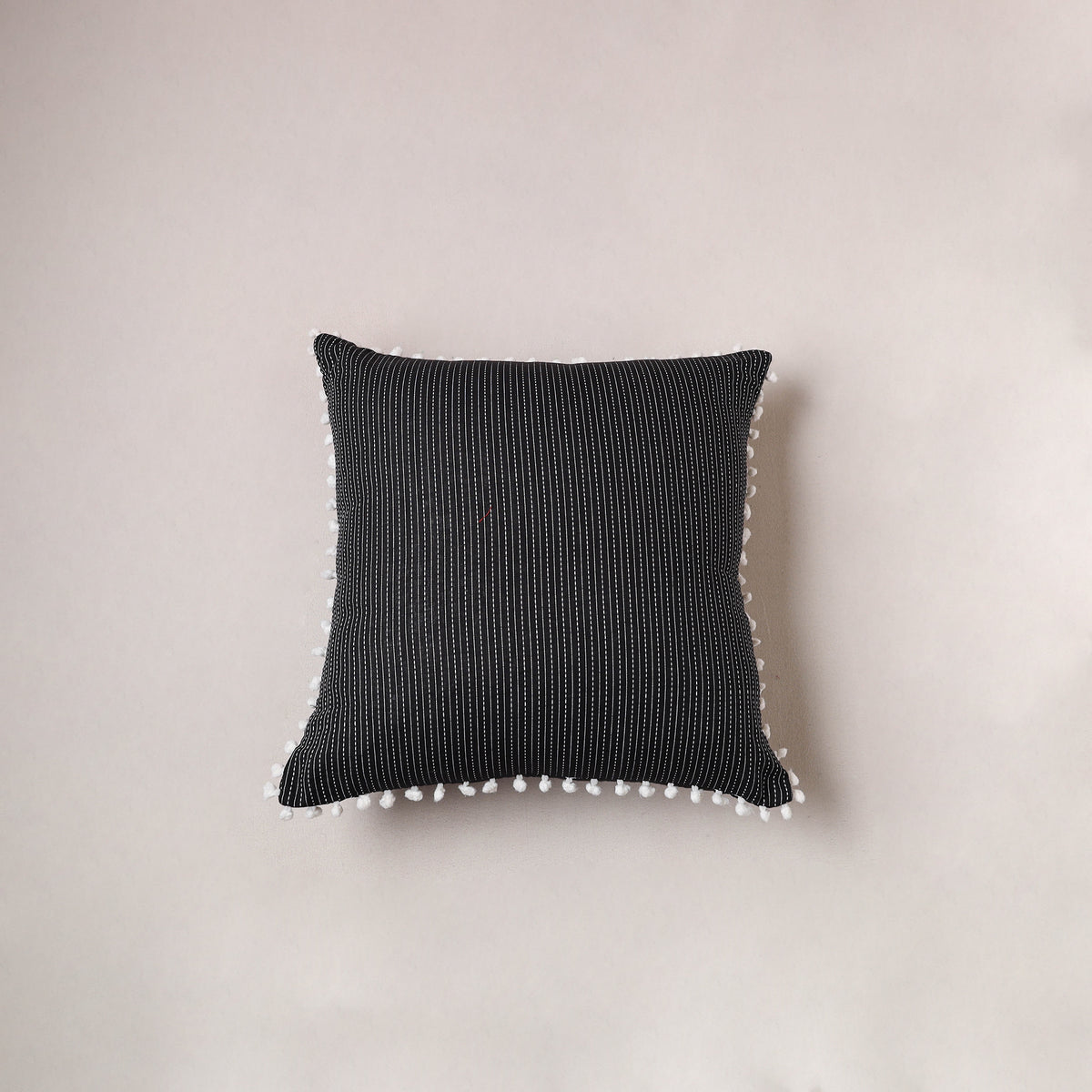 Running Stitch Plain Cushion Cover with Pom Pom (16 x 16 in) 289