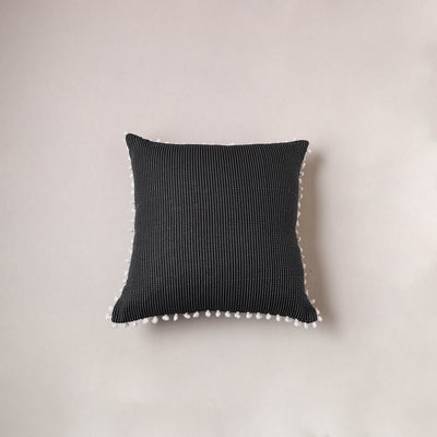 Running Stitch Plain Cushion Cover with Pom Pom (16 x 16 in) 289