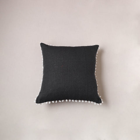 Running Stitch Plain Cushion Cover with Pom Pom (16 x 16 in) 289