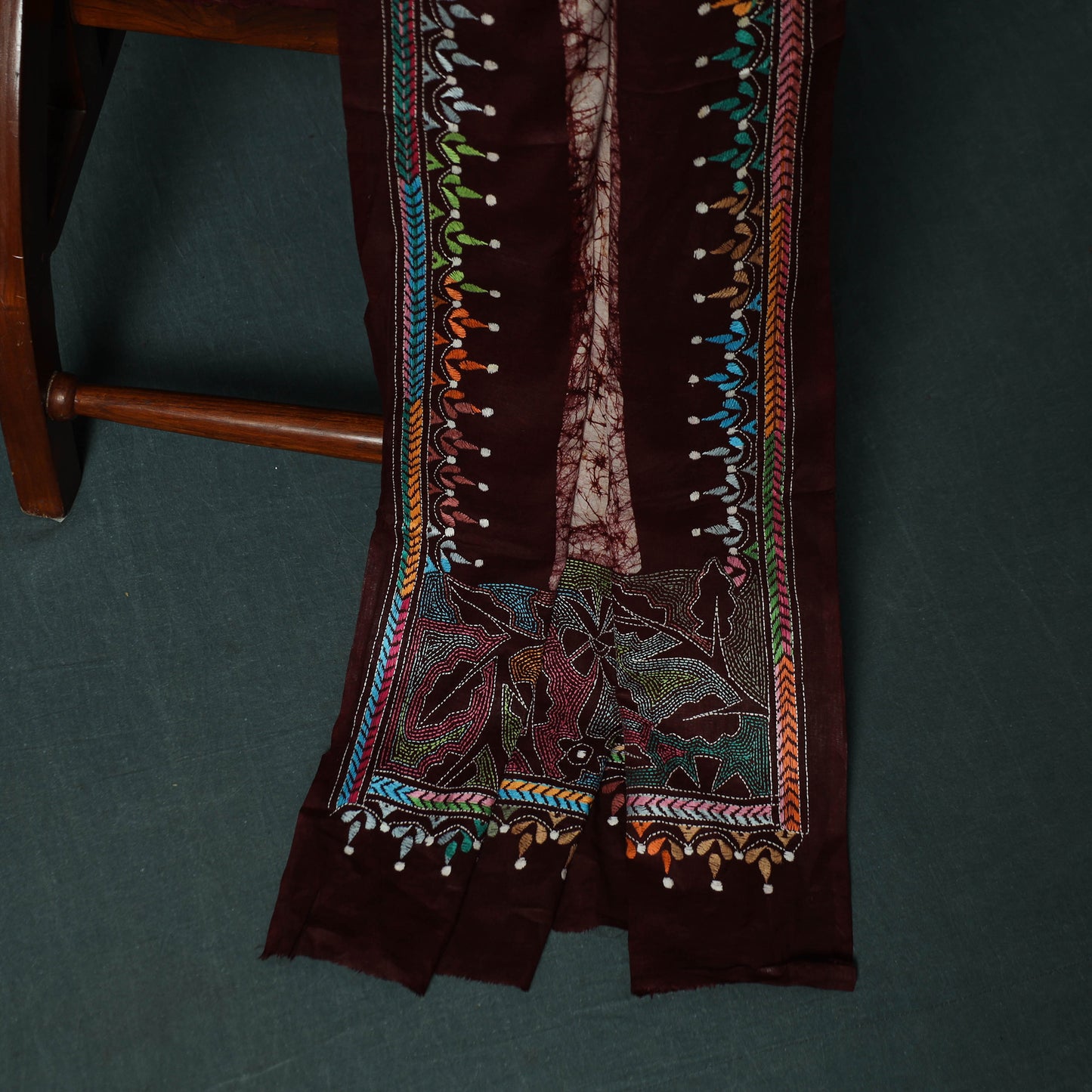 Bengal Kantha Work Cotton 3pc Unstitched Batik Print Dress Material Suit Set 19