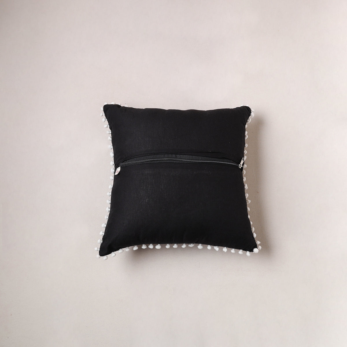 Running Stitch Plain Cushion Cover with Pom Pom (16 x 16 in) 289