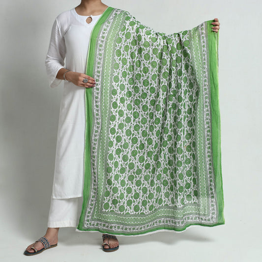 Green - Hand Printed Cotton Dupatta