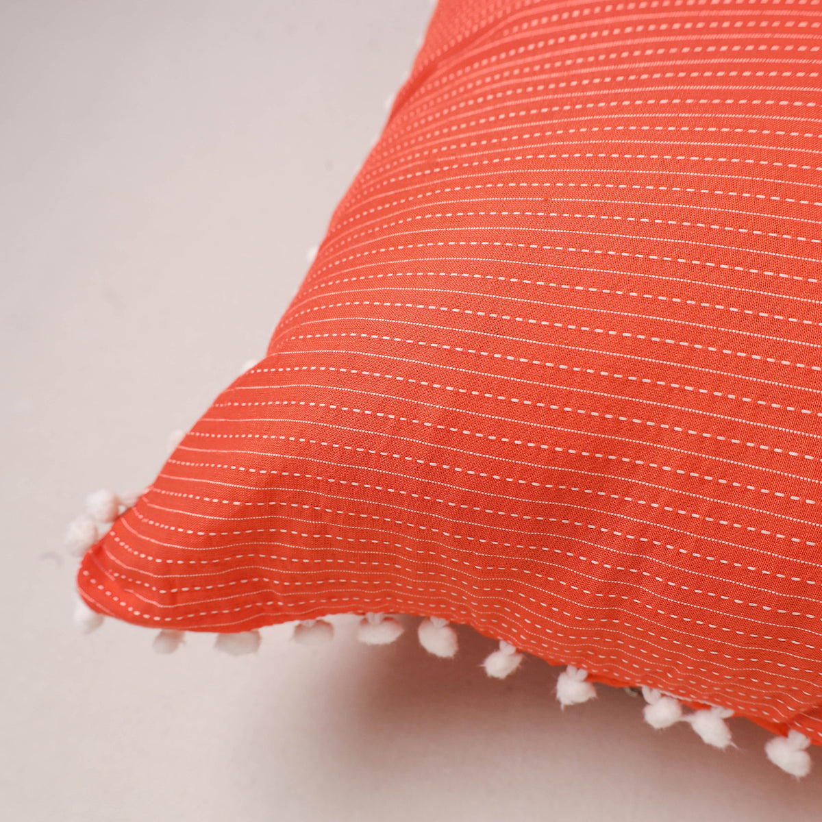 Running Stitch Plain Cushion Cover with Pom Pom (16 x 16 in) 290