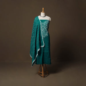 Blue - Kutch Bandhani Tie-Dye Cotton 3pc Unstitched Dress Material Suit Set 09