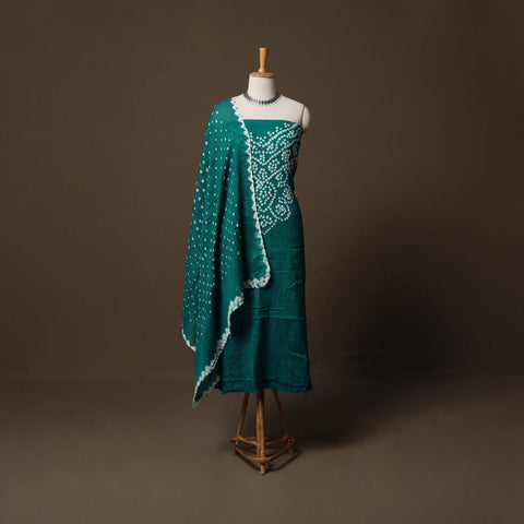 Blue - Kutch Bandhani Tie-Dye Cotton 3pc Unstitched Dress Material Suit Set 09