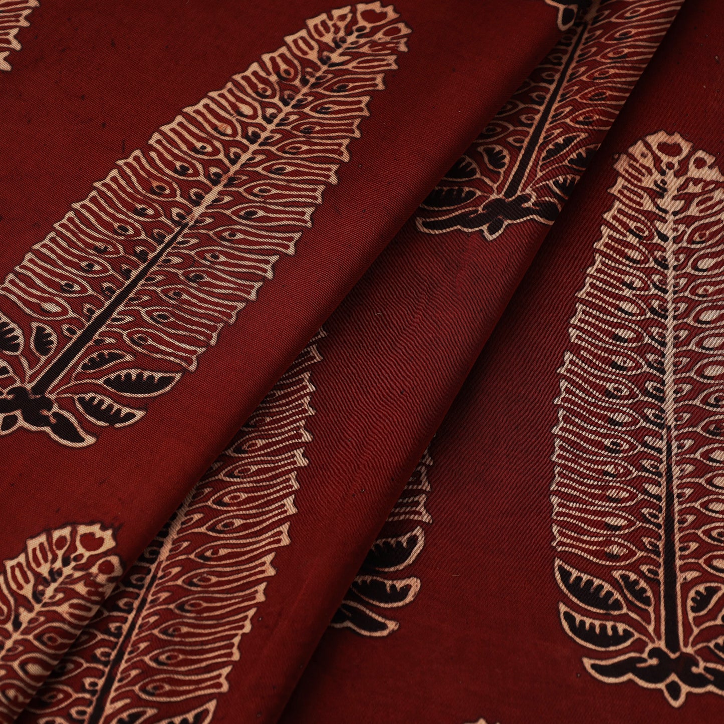 Red - Hand Block Printed Modal Silk Ajrakh Fabric 05