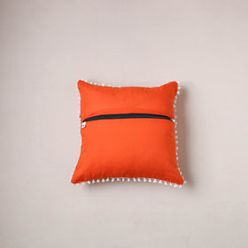 Running Stitch Plain Cushion Cover with Pom Pom (16 x 16 in) 290