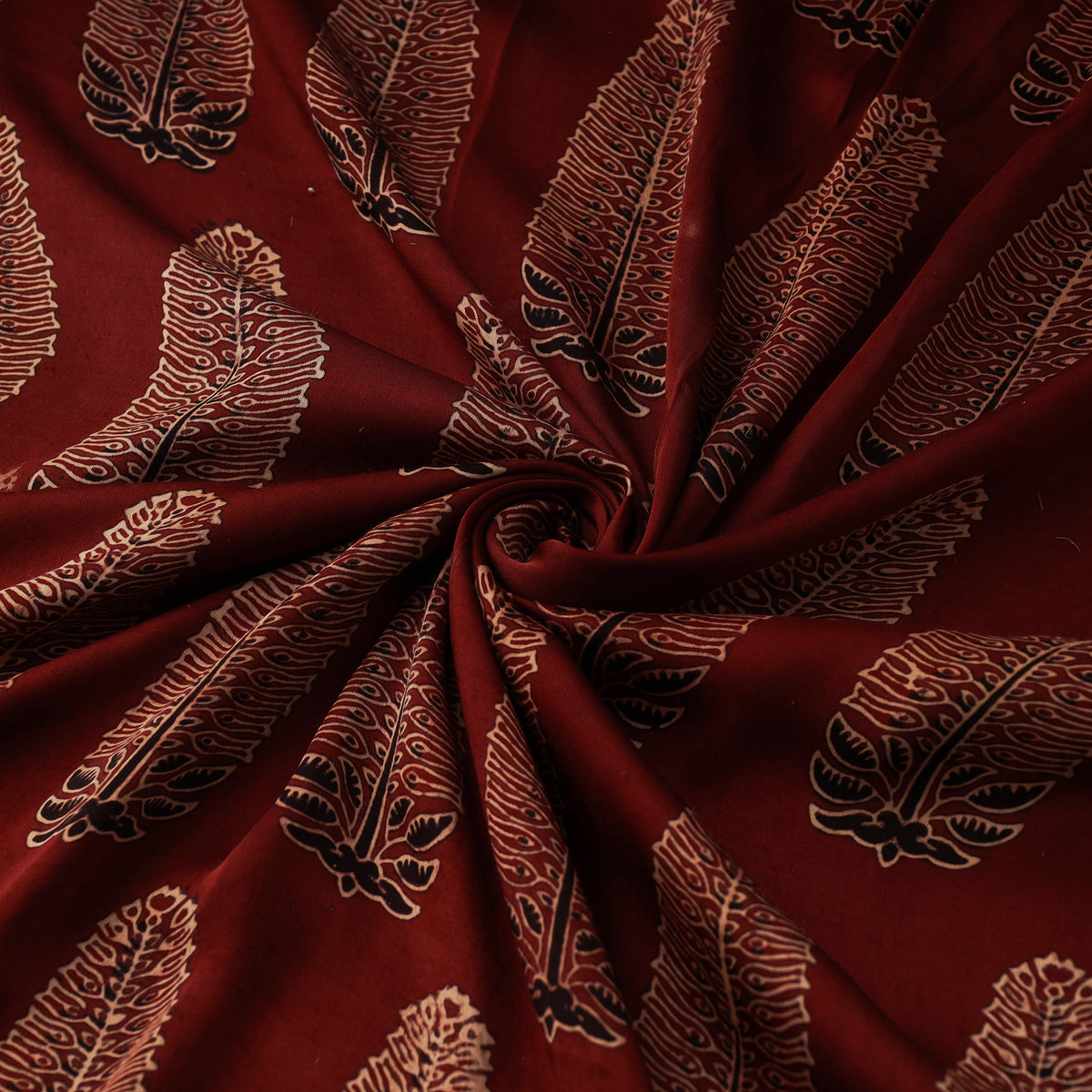 Red - Hand Block Printed Modal Silk Ajrakh Fabric 05